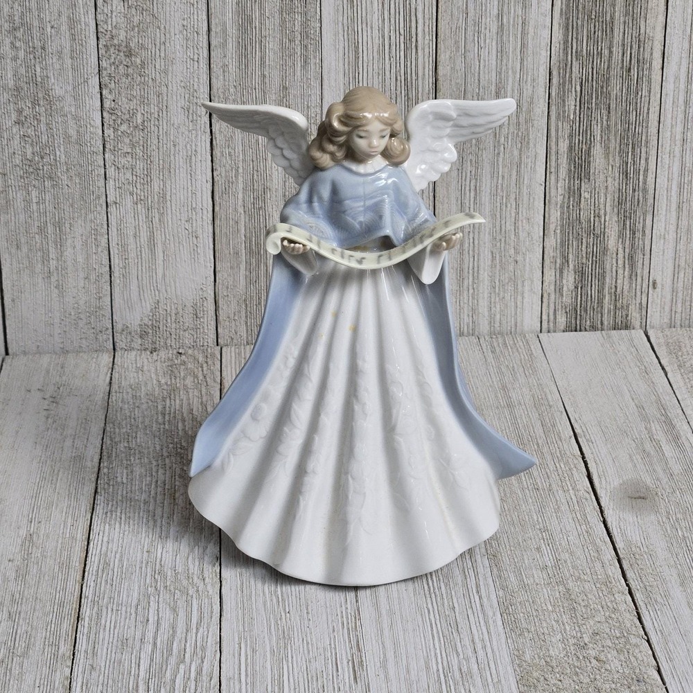 Nao Lladro Angel With Scroll Tree Topper Porcelain Christmas Collectible